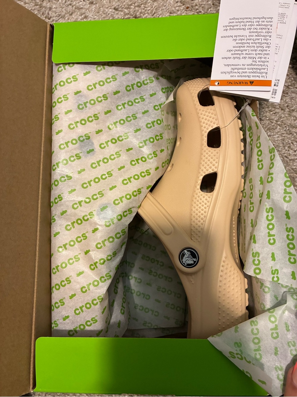 NEW Crocs Classic Clog Kids J6 Shitake Beige Neutral Slip On Clogs
